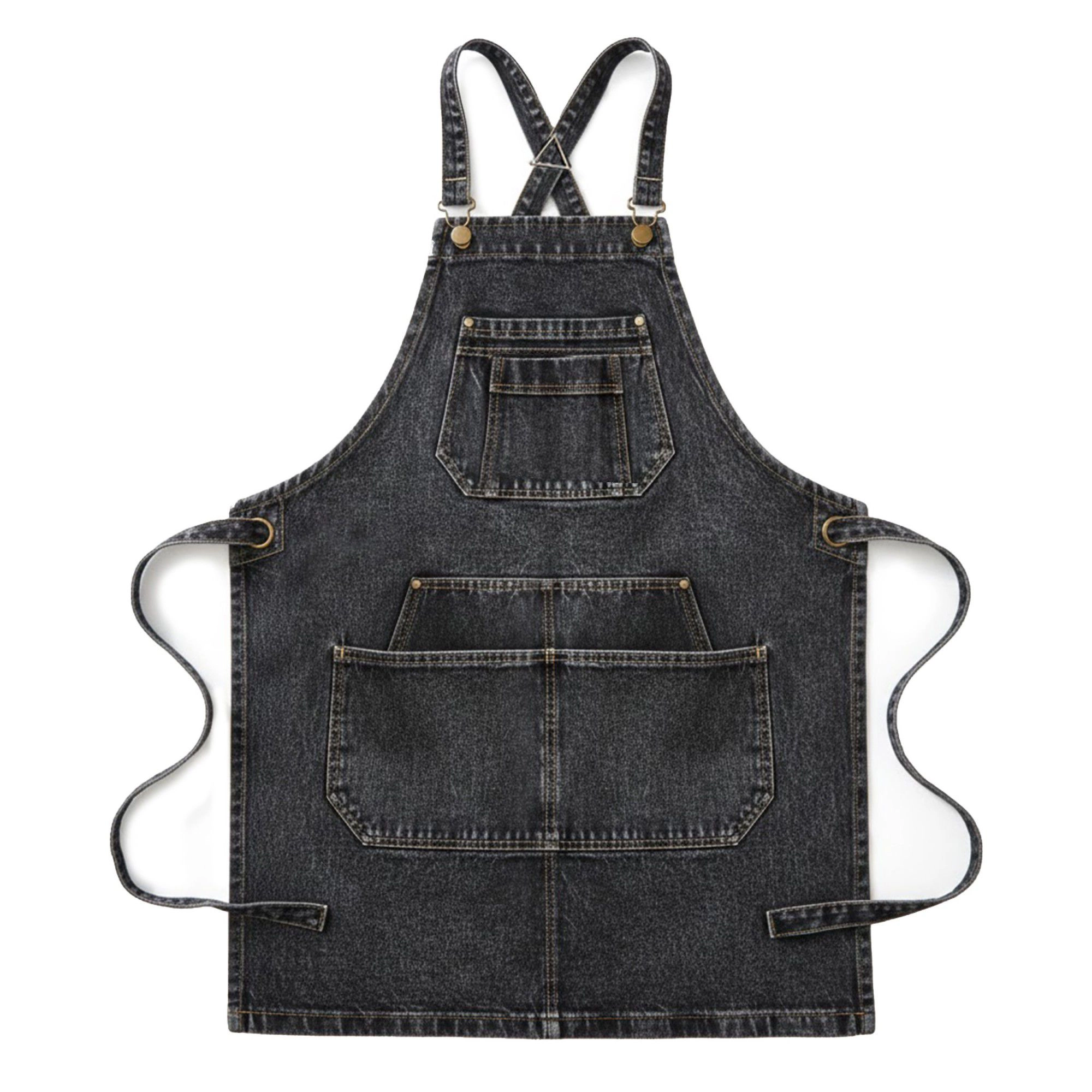 Alilang Unisex Adjustable Cross Back Denim Utility Apron with Multi Pocket Storage and Reinforced Hardware Design