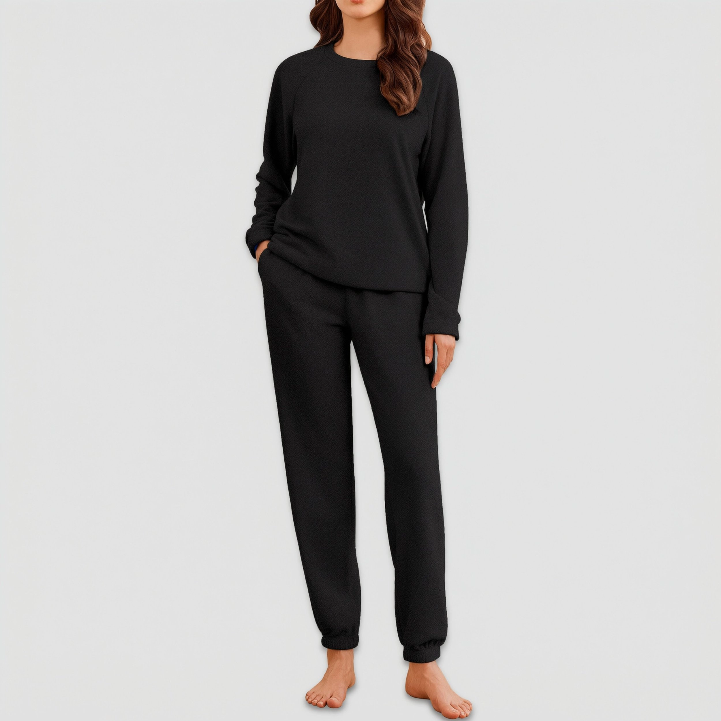 Ekouaer Womens Fleece Pajamas Sets Long Sleeve Lounge Set Jogger Two Piece Flannel