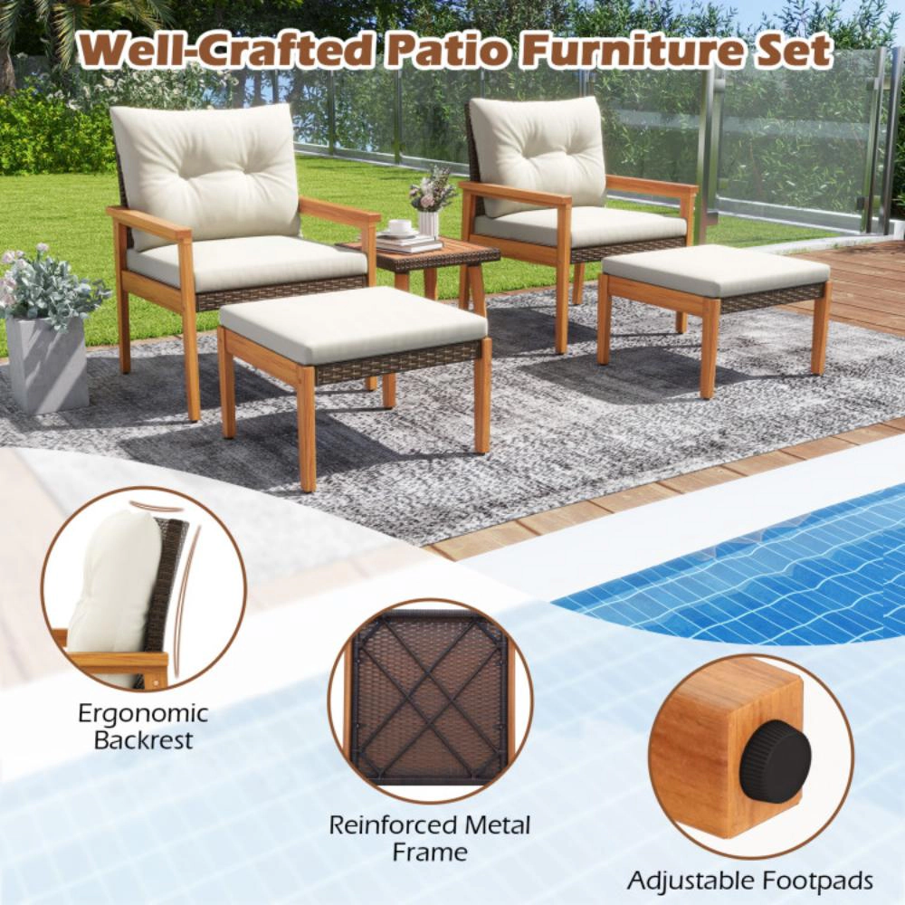 Hivvago 5 Piece Rattan Furniture Set With Square Coffee Table-White