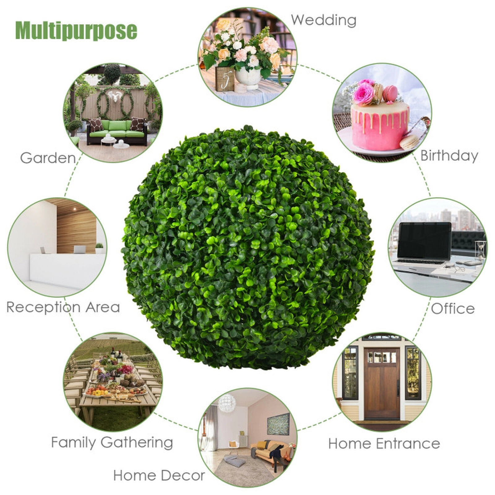 SUGIFT Set of 2 19-in Artificial Boxwood Topiary Balls with UV Protection Fade Resistance and Clip Halves