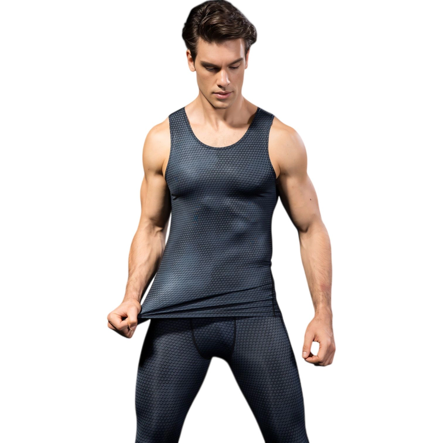 Anna-Kaci Men's Sleeveless Compression Tank Top with Textured Fabric and Scoop Neckline