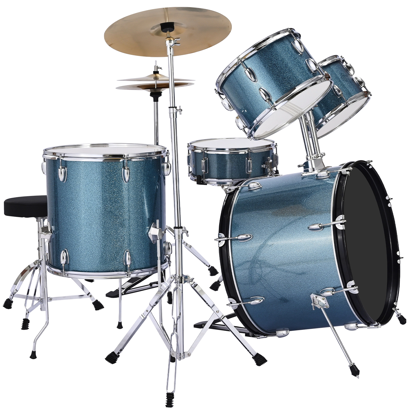 HONGGE Kids Drum Set Junior Drum Sets Beginner Drums Set with Adjustable Throne Cymbal & Two Pairs of Drumsticks