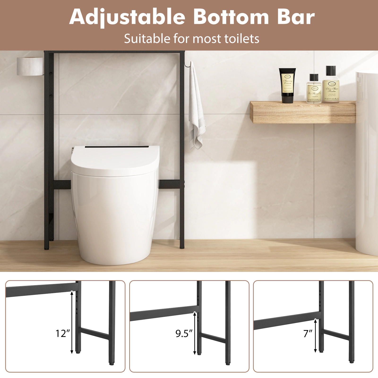 SUGIFT Over The Toilet Storage Cabinet with 2 Doors and Adjustable Shelf 9-in Deep 132-lb Capacity Natural Black White