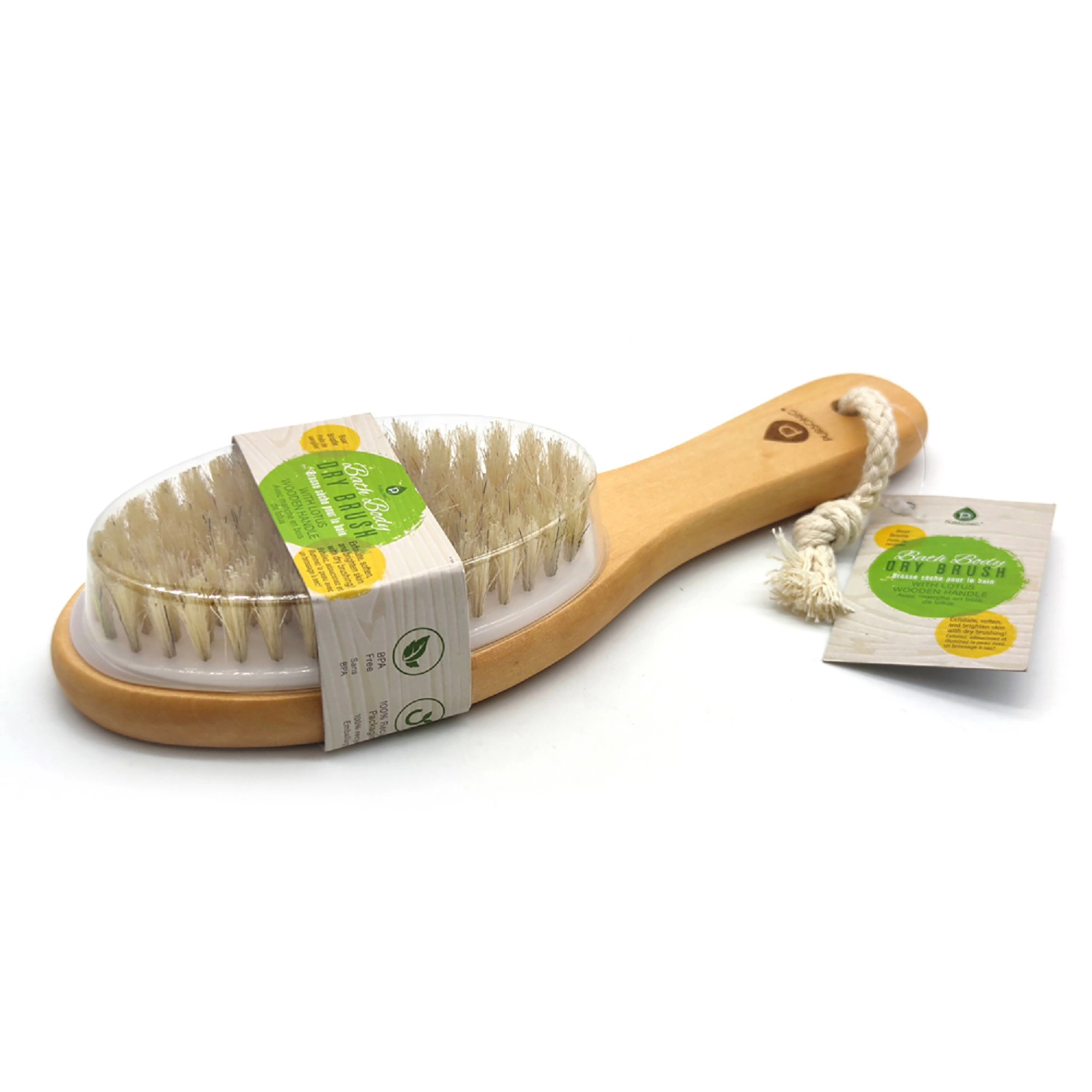 Pursonic Unisex Eco-Friendly Exfoliating Bamboo Bath Body Brush with Long Lotus Wooden Handle