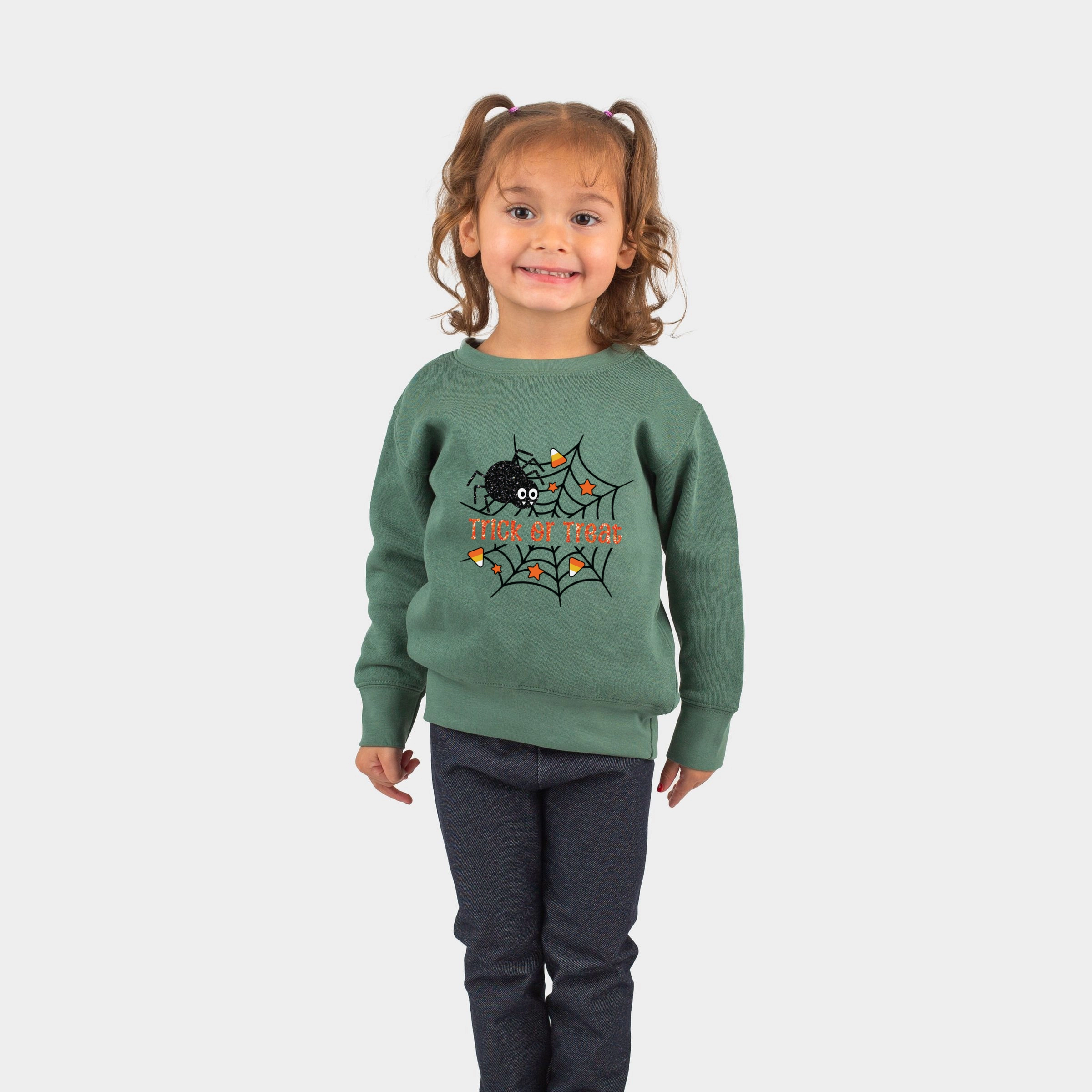 The Juniper Shop - Toddler Graphic Sweatshirt Trick or Treat Spiderweb Glitter