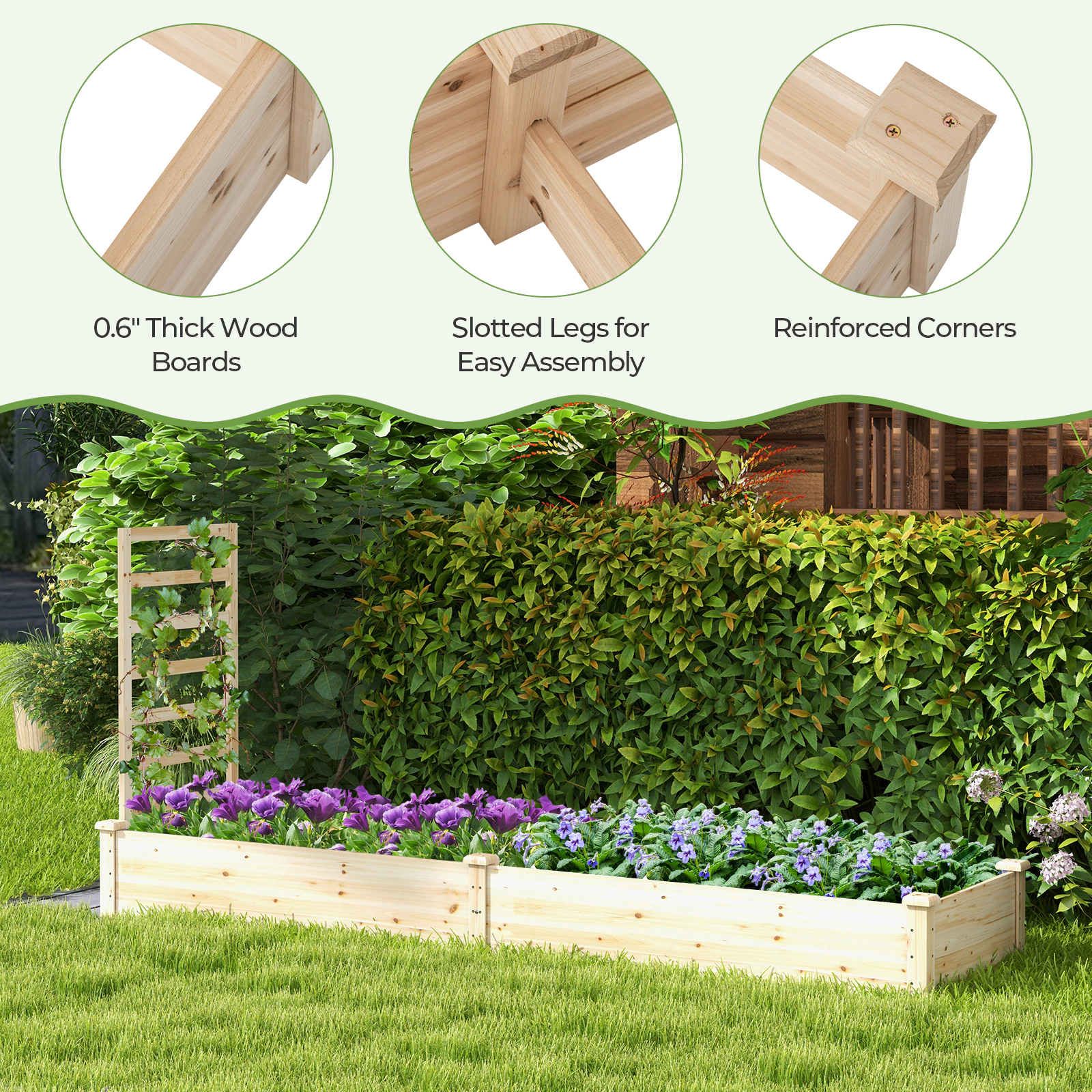 SlickBlue Wooden Planter Box with Trellis for Vegetables and Flowers