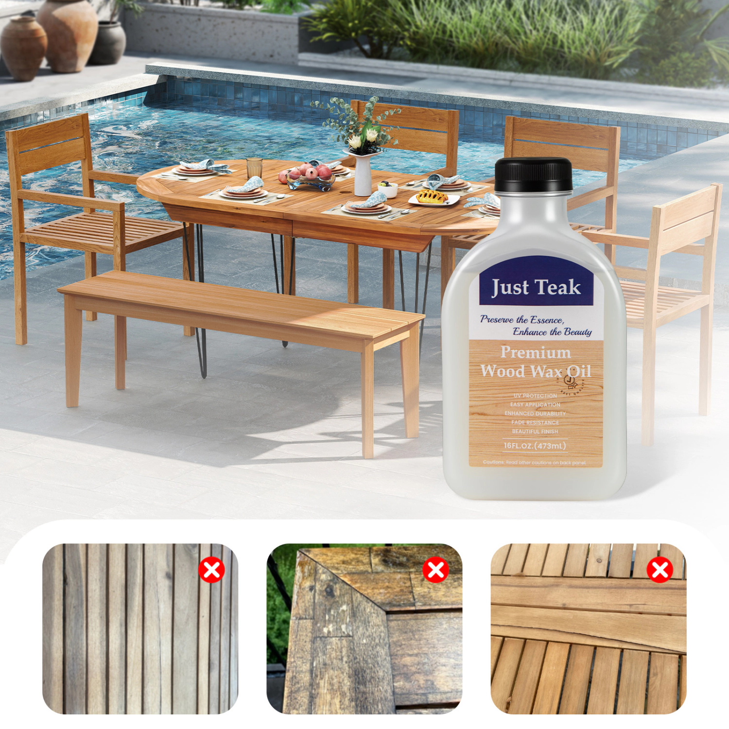 LJG 16 oz Wood Oil Cleaner and Brightener for Outdoor and Indoor Furniture Set of 2