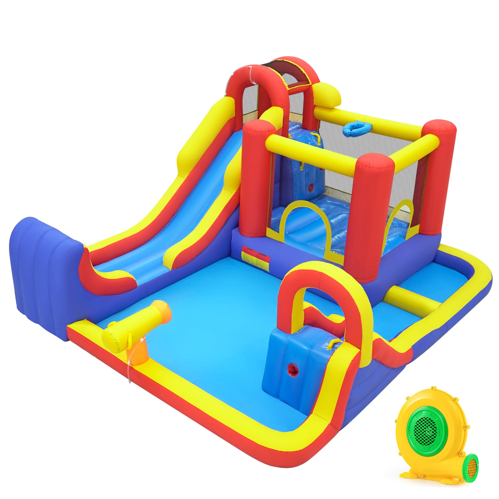 SUGIFT 7-in-1 Outdoor Bounce House and Water Park with Dual Slides 200-lb Capacity Ages 3-12 Multi-colored
