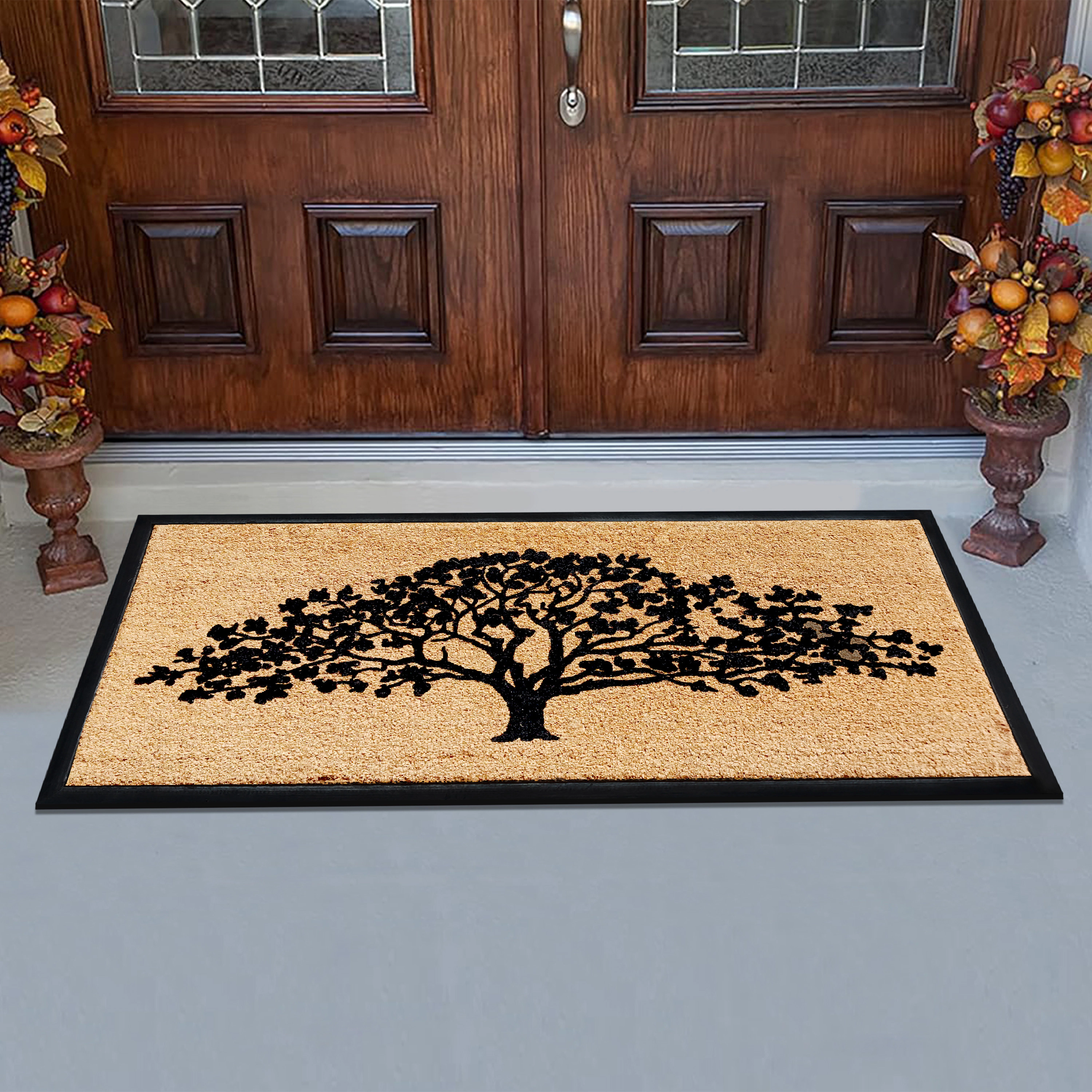 A1HC Coir and Rubber Door Mat 30x60 Inches Anti-Shed Fade-Resistant Heavy Duty Oak Tree Black
