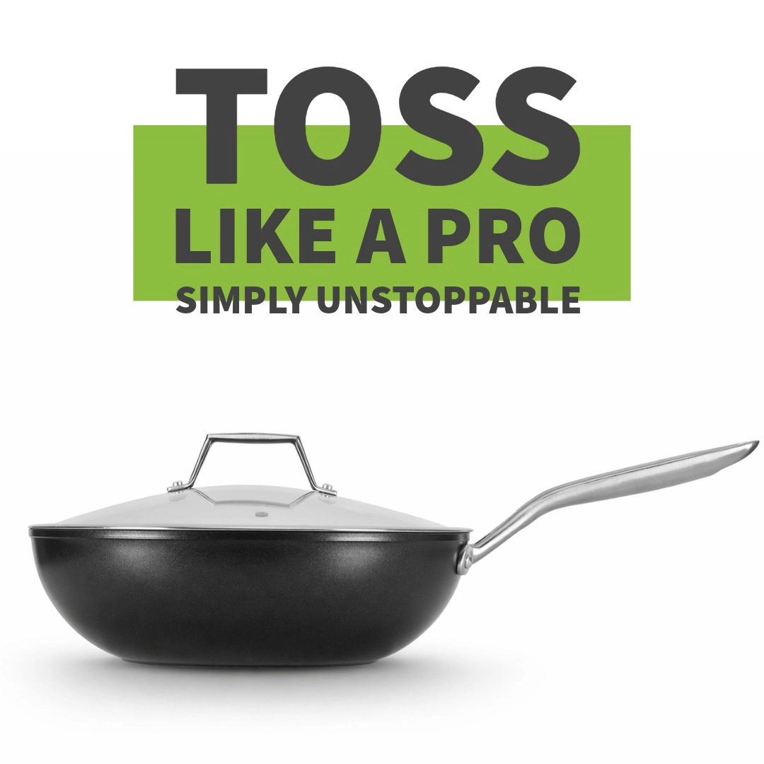 TECHEF Onyx - 12 Inch Nonstick Wok/Stir-Fry Pan with Cover