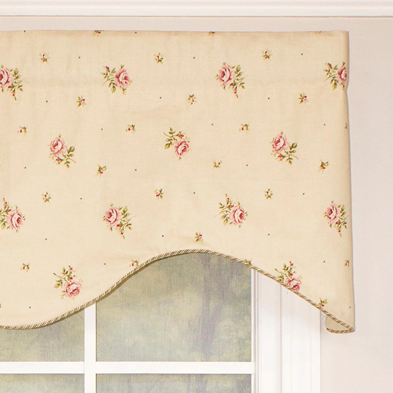 RLF Home Hillside Corded Cornice 100% Cotton with Fully Lined 3" Rod Pocket Valnance for Windows 50" x 17" Natural