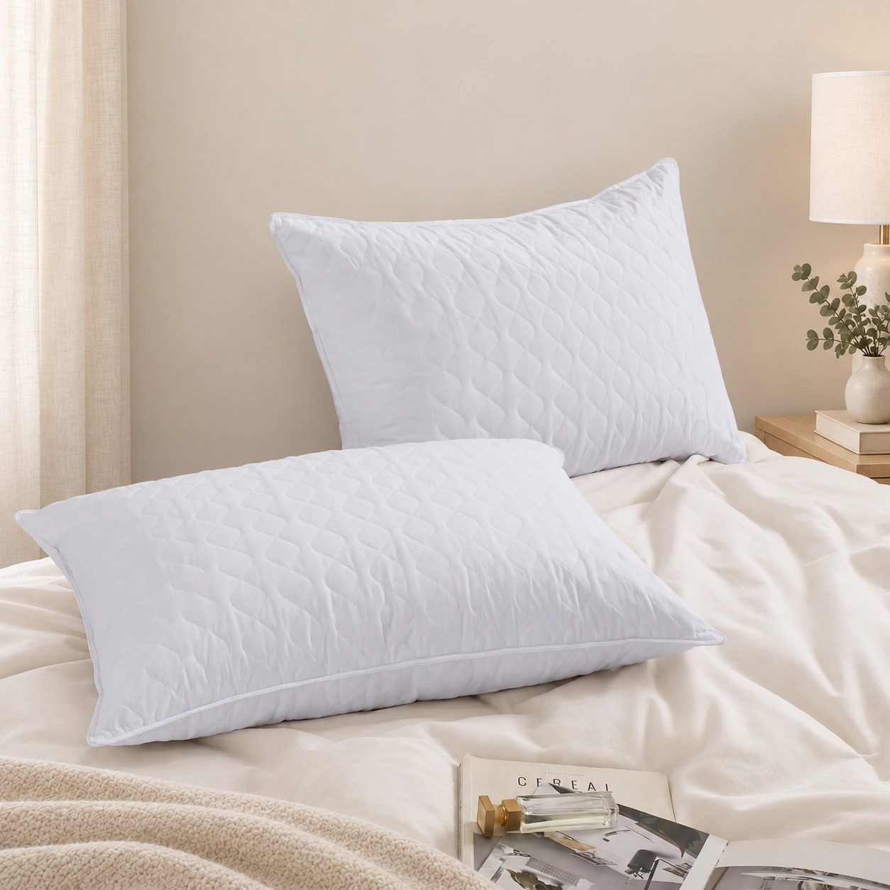 Unikome Quilted Goose Feather Pillow – Set of 2 for Soft and Supportive Comfort