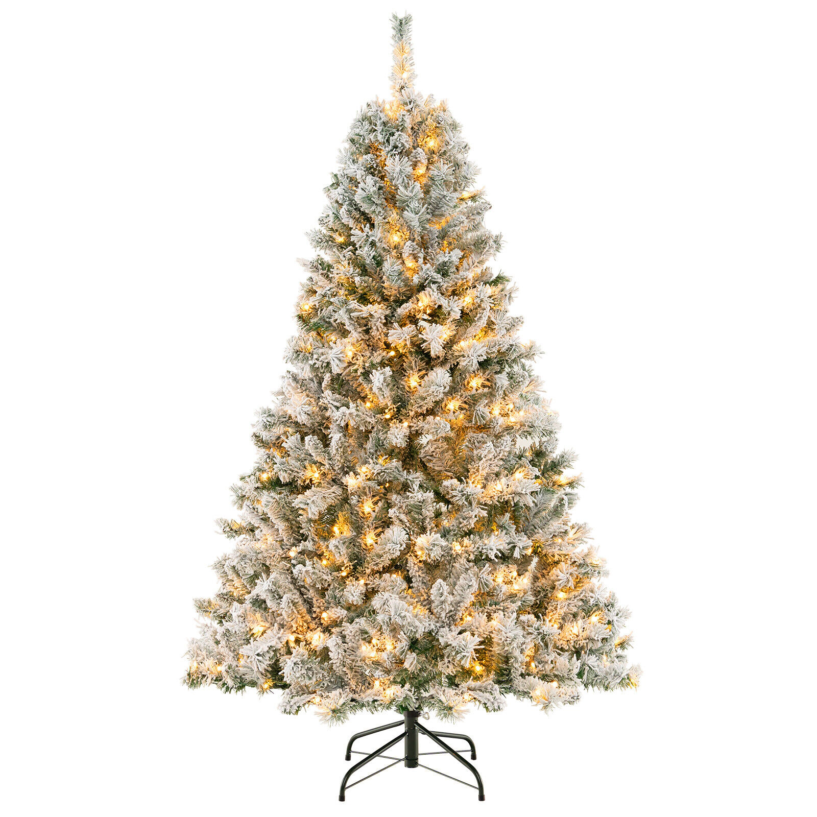 SUGIFT 3-Minute Quick Shape Flocked Artificial Christmas Tree with Warm White LED Lights 6 ft Green & White