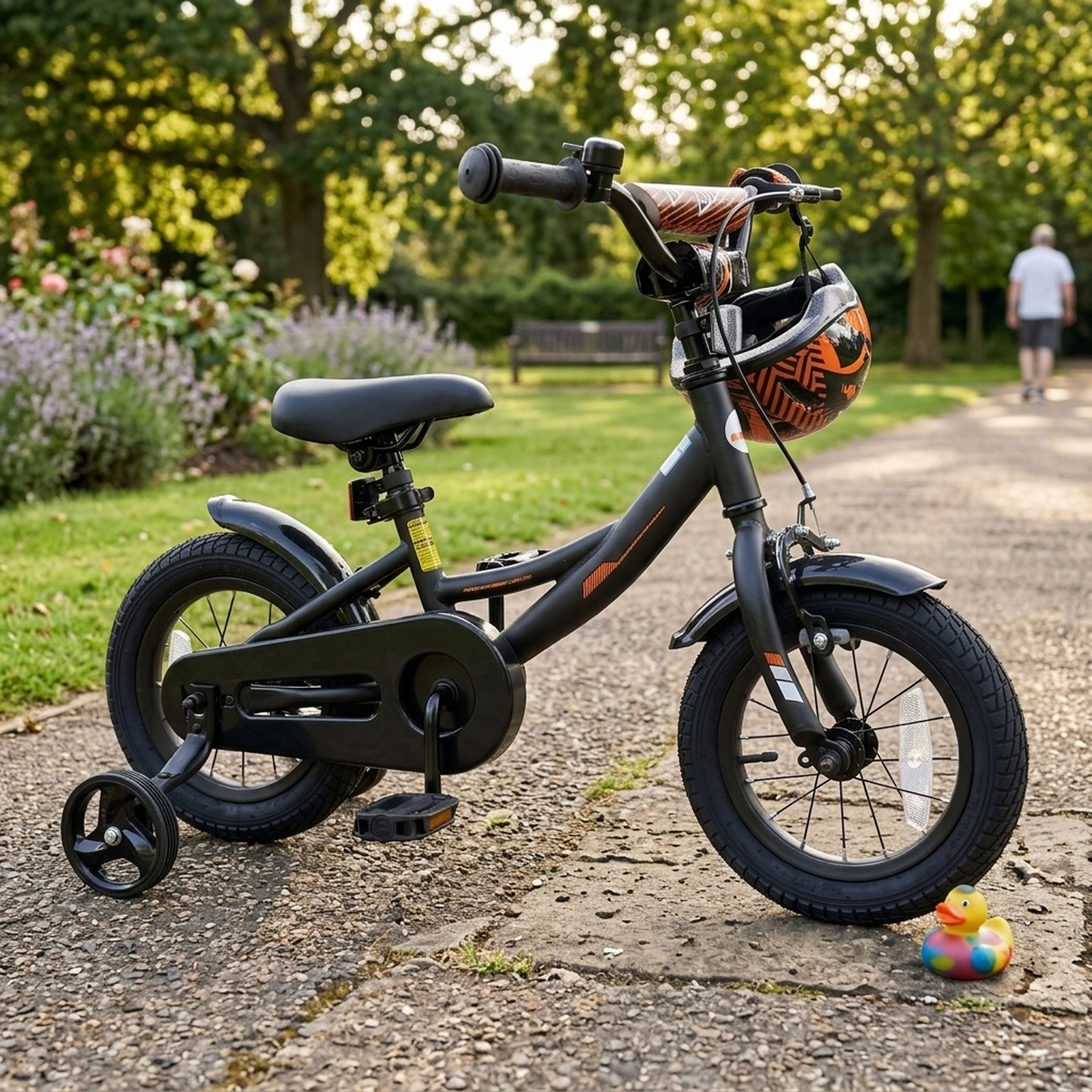 12-in Kids Bike Ages 3-4 Black Bicycle Adjustable Handlebar Anti-Slip Pedals Bell 145-lb Seat Capacity