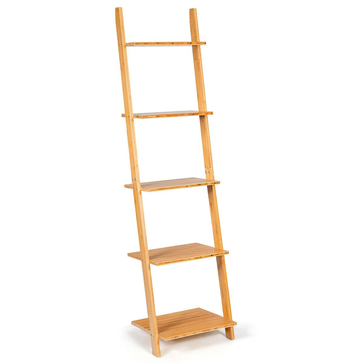 SlickBlue 65 Inch 5-Tier Wicker Leaning Bookshelf