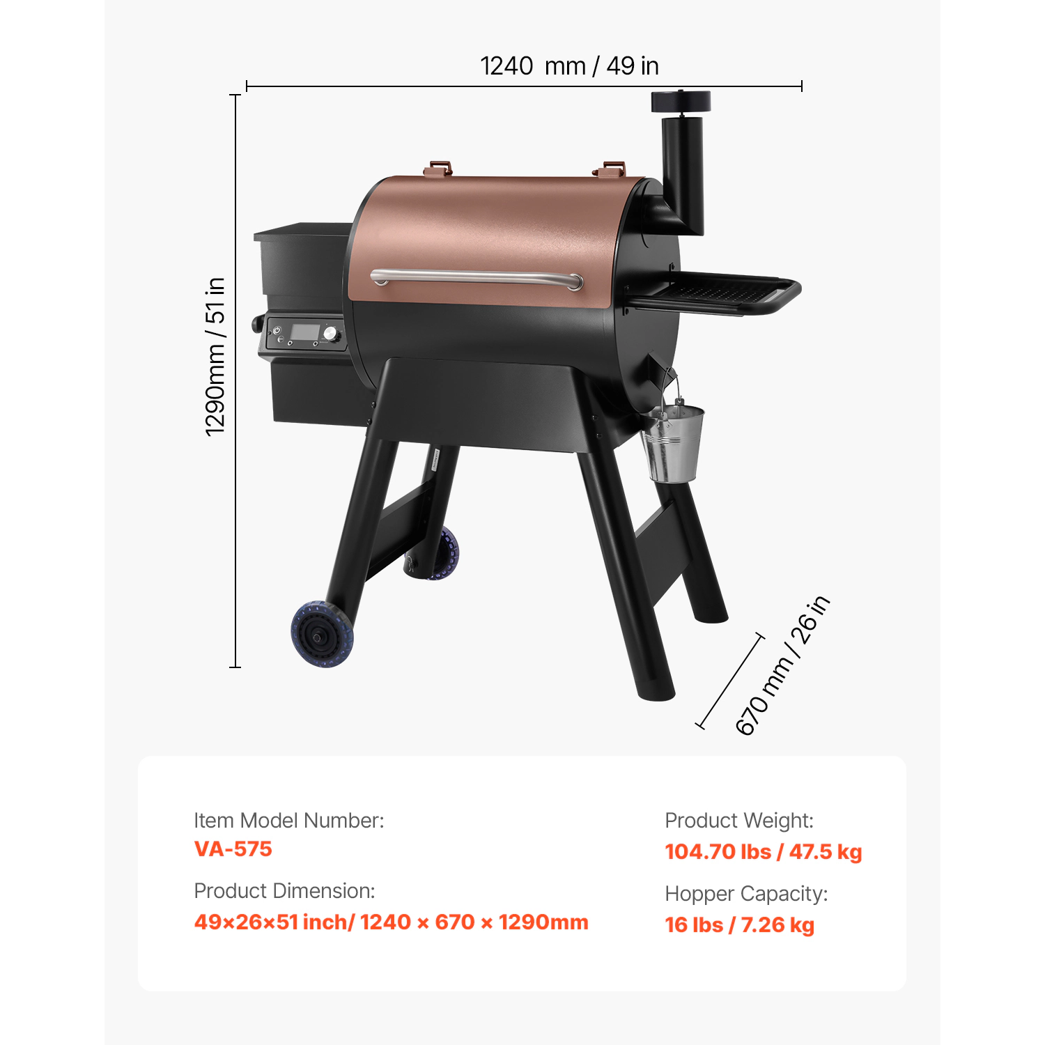 HONGGE Wood Pellet Grill Smoker 8 in 1 BBQ Grills for Outdoor Cooking 575 Square Inches Cook Area Electric Grill Smoker