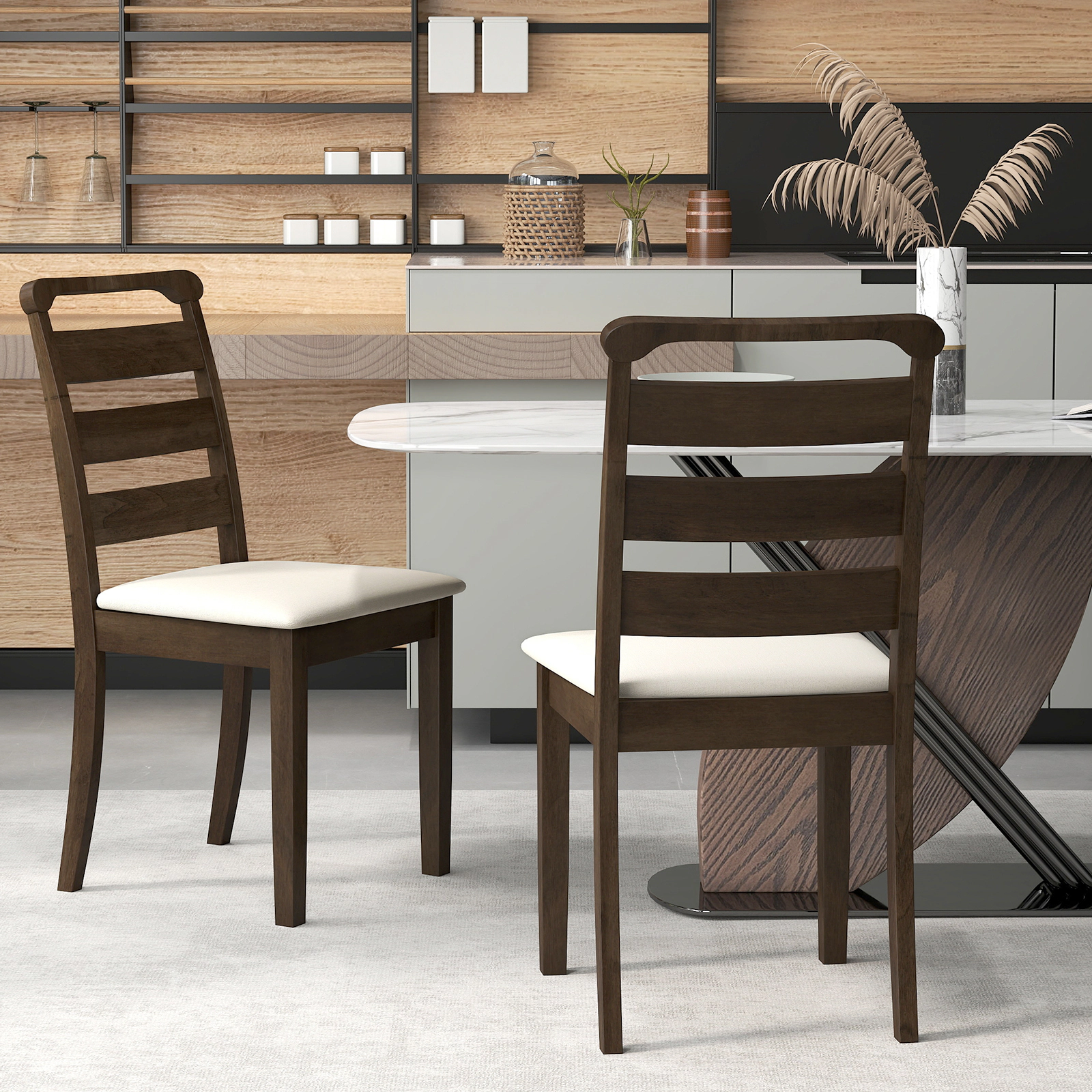 LJG Polyester Upholstered Wooden Dining Chair Set of 2