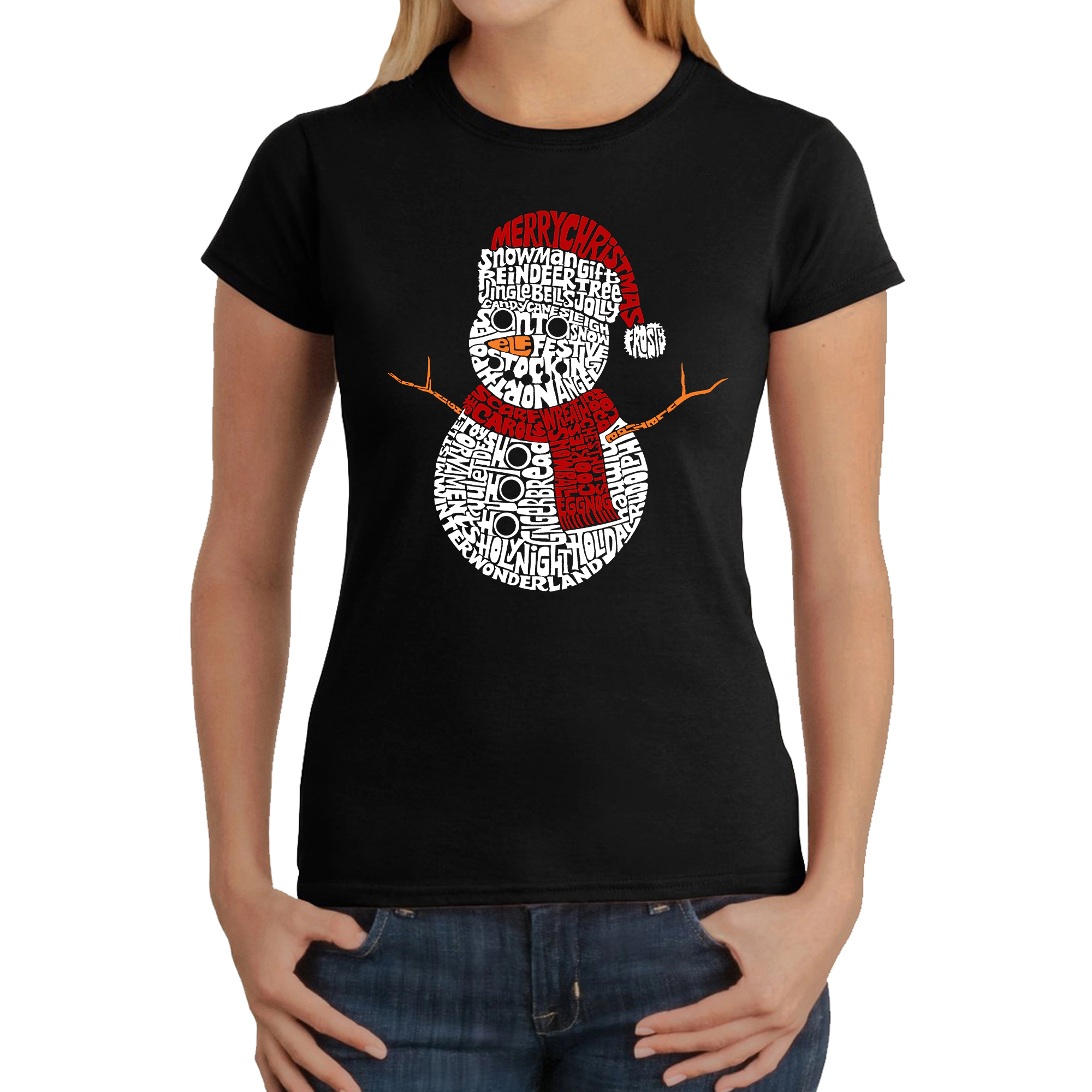 LA Pop Art Women's Word T-Shirt - Christmas Snowman