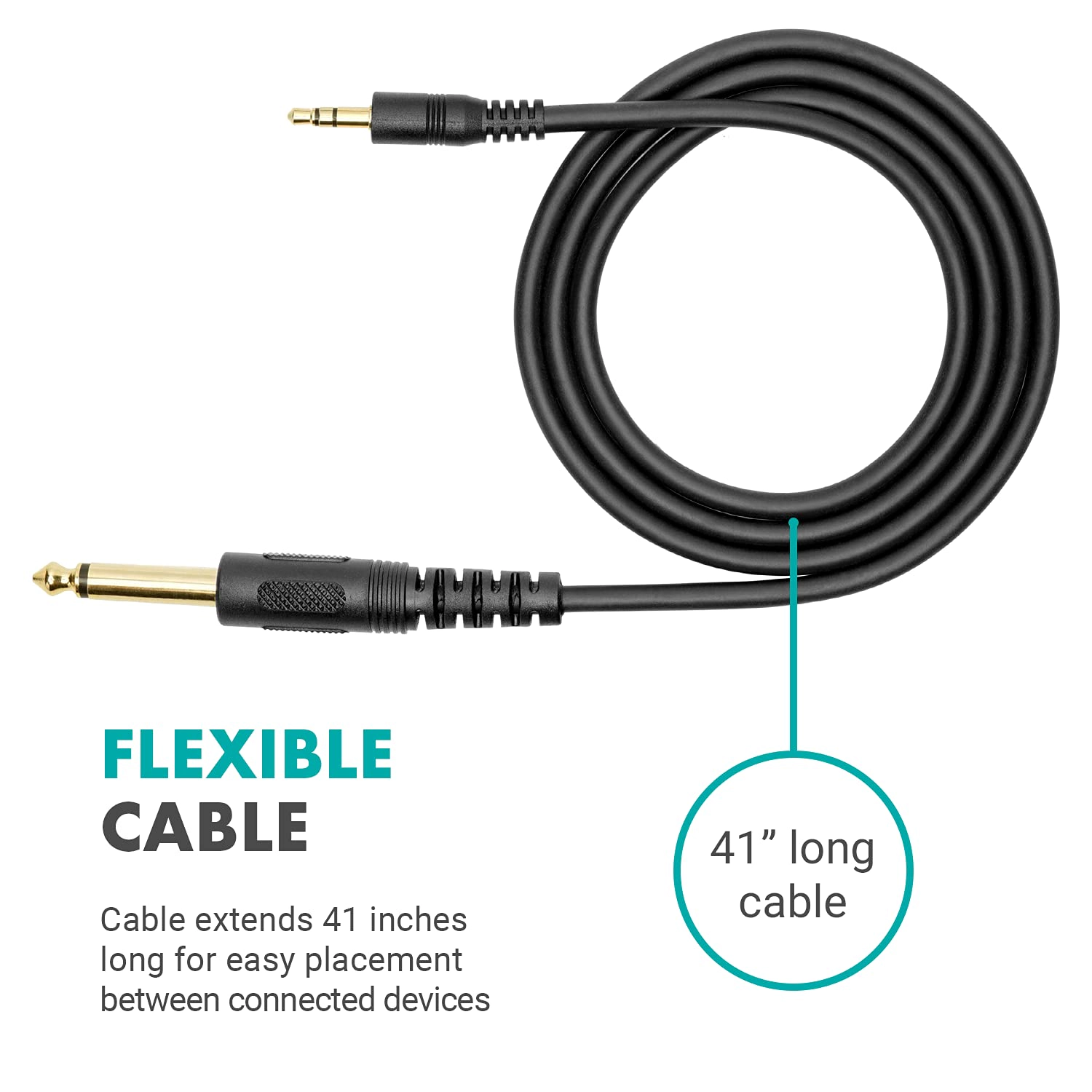 Movo WGA-1 6.35mm Guitar Cord to 3.5mm Extension TRS Male to Male Audio Cable - Perfect Speaker Cable, Aux Cord