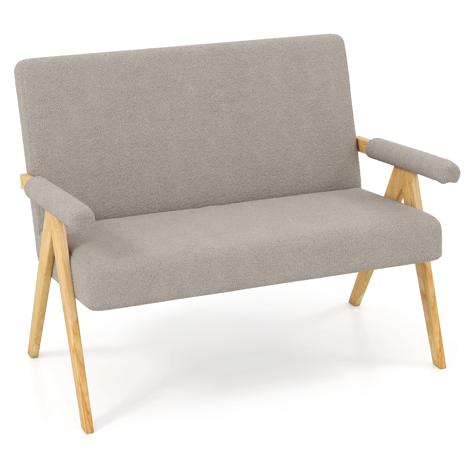 SUGIFT Loveseat Sofa Gray Sherpa Upholstered with Armrests and Wooden Legs