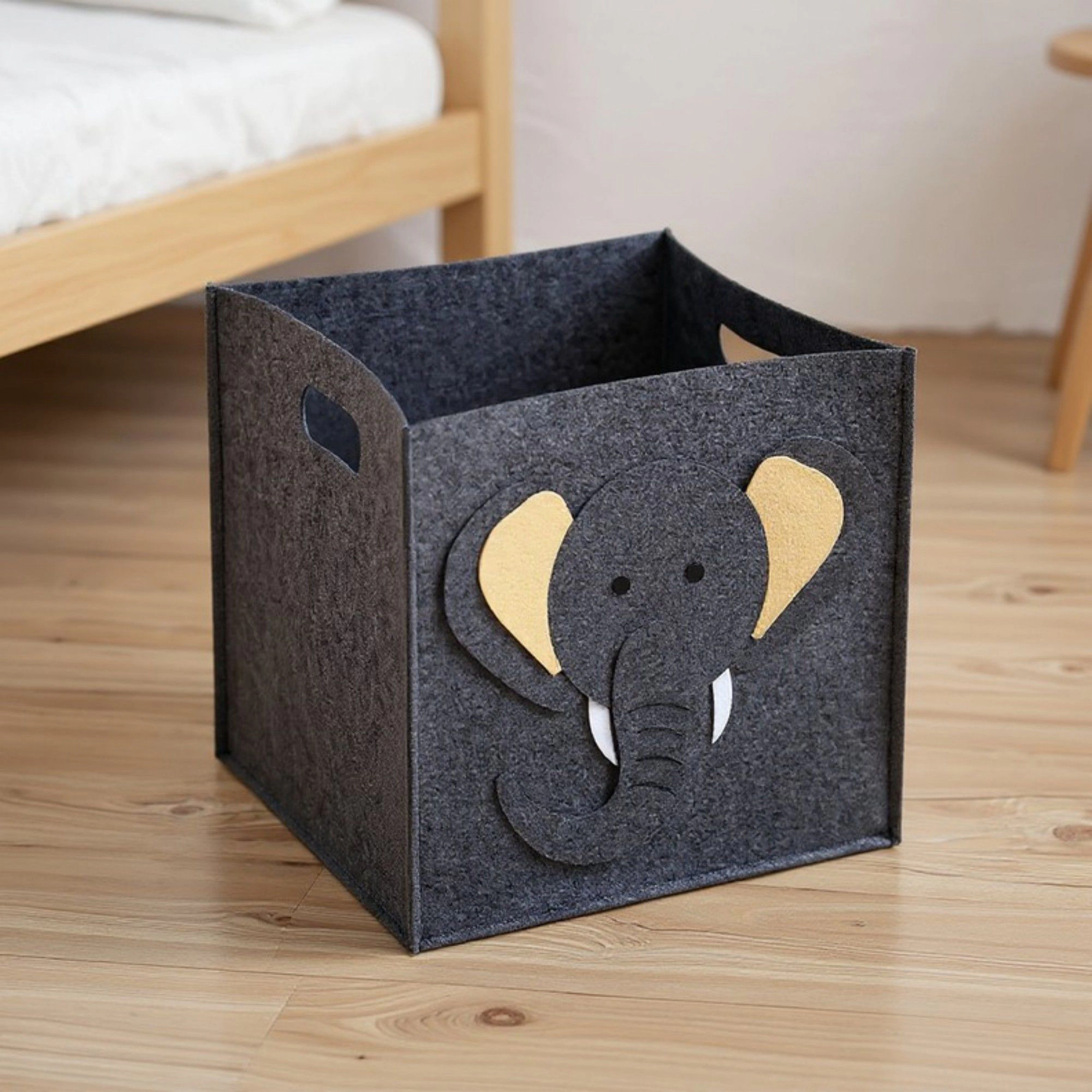 Alilang Women Animal Design Felt Storage Box with Cutout Handles and Foldable Structure 13.7x13.7x13.7in