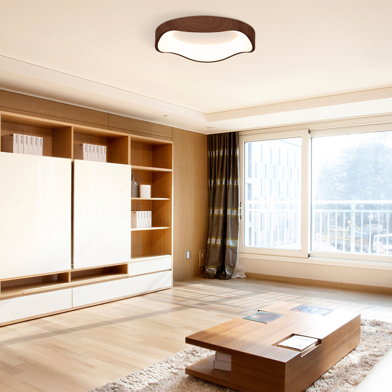 SUGIFT Brown 16.5-Inch Square 24W LED Flush Mount Ceiling Light