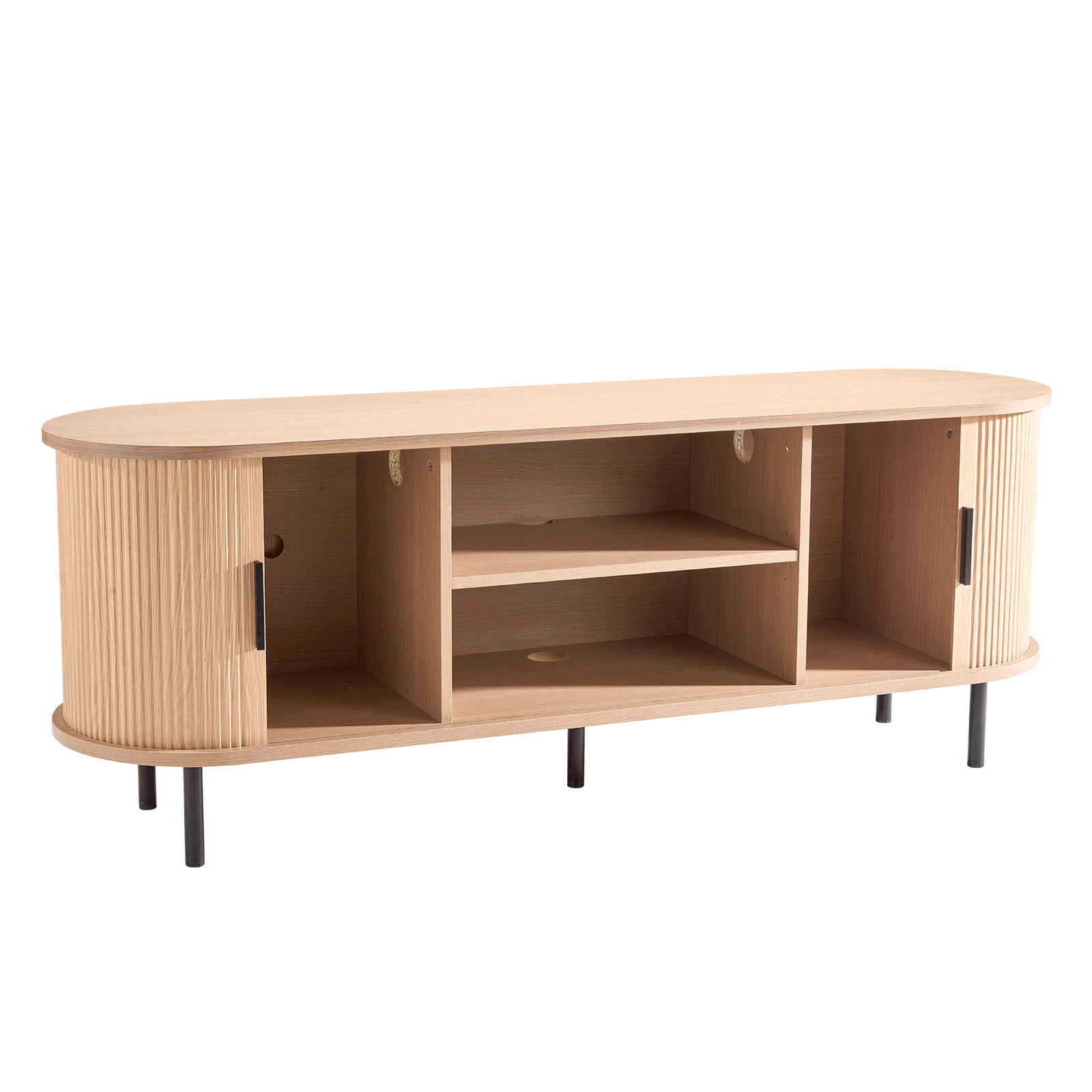HONGGE Boho Entertainment Center for TVs up to 58 in, 350 lbs Load, with Adjustable Storage Shelves and Rolling Door