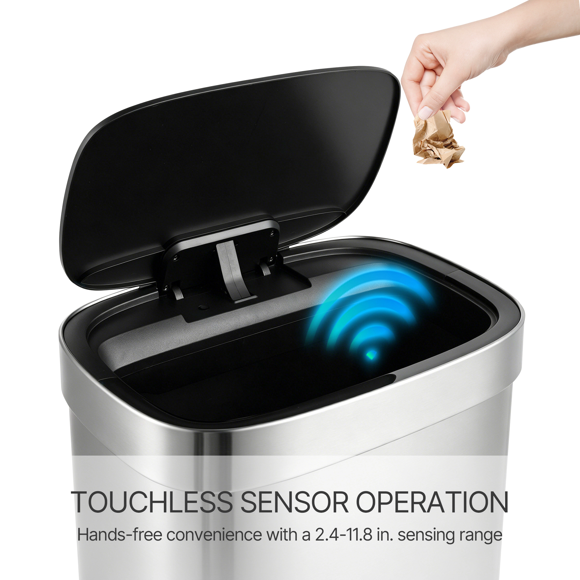 Innovaze 13 Gallon Touchless Motion Sensor Stainless Steel Kitchen Trash Can, Includes 45 Trash Bags