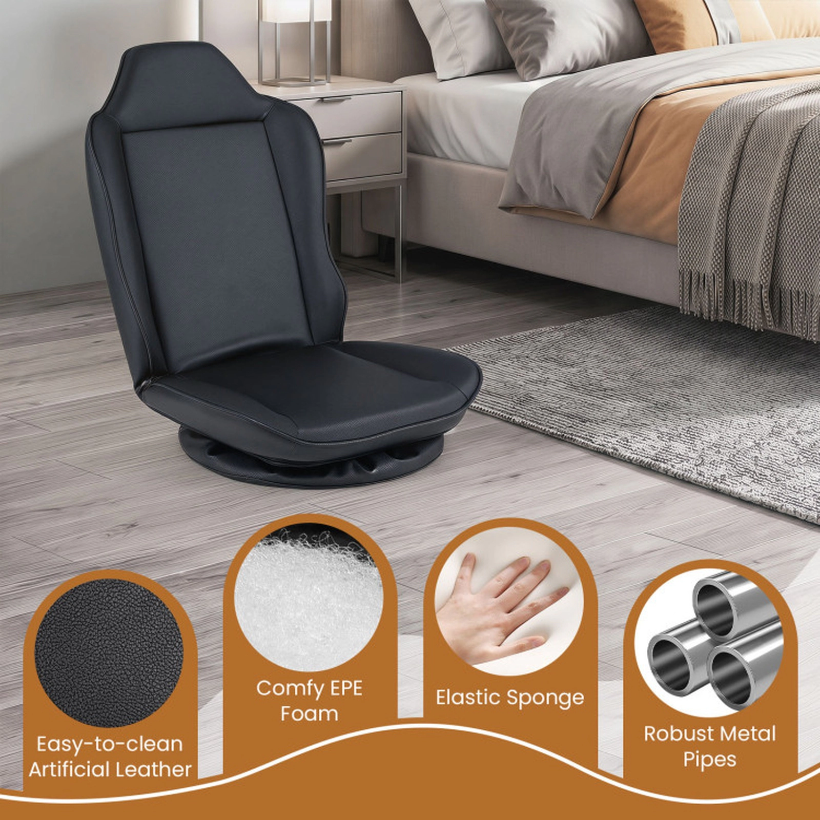 SUGIFT 360-Degree Swivel 5-Level Backrest Floor Gaming Chair 23.5-in x 22-in x 30.5-in 330-lb Capacity Black