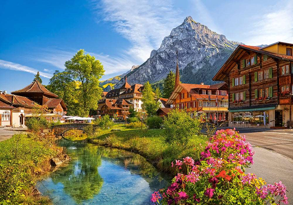 CASTORLAND 500 Piece Jigsaw Puzzle, Kandersteg, Switzerland, Alps Puzzle; Mountain Village Puzzle with River, B-52363