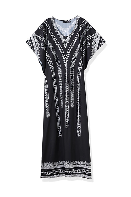 Youzey Women's Morrocan Dream Black and White Maxi Dress