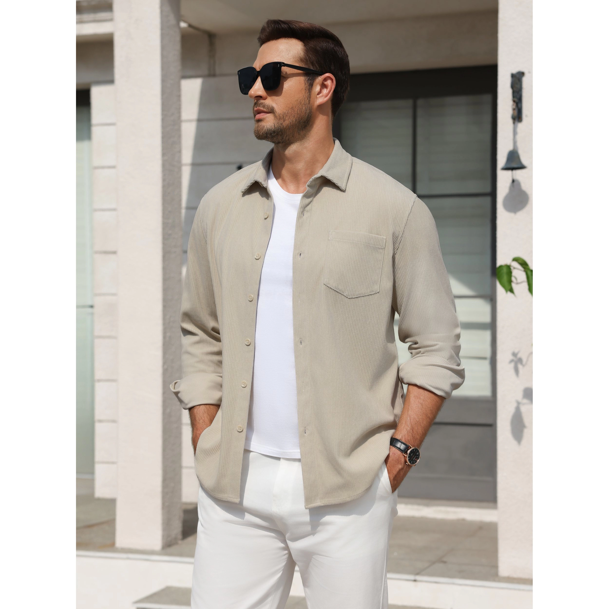 COOFANDY Men's Corduroy Button Down Shirt Jacket with Chest Pocket