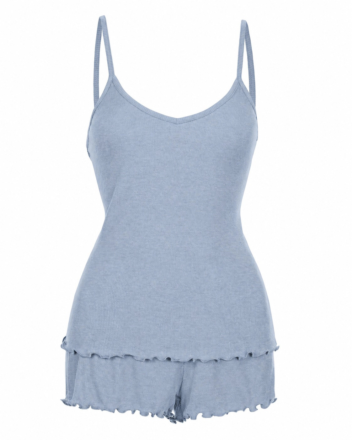 MeMoi Women's Ruffled Lettuce Edge Rib Tank Top and Short Set