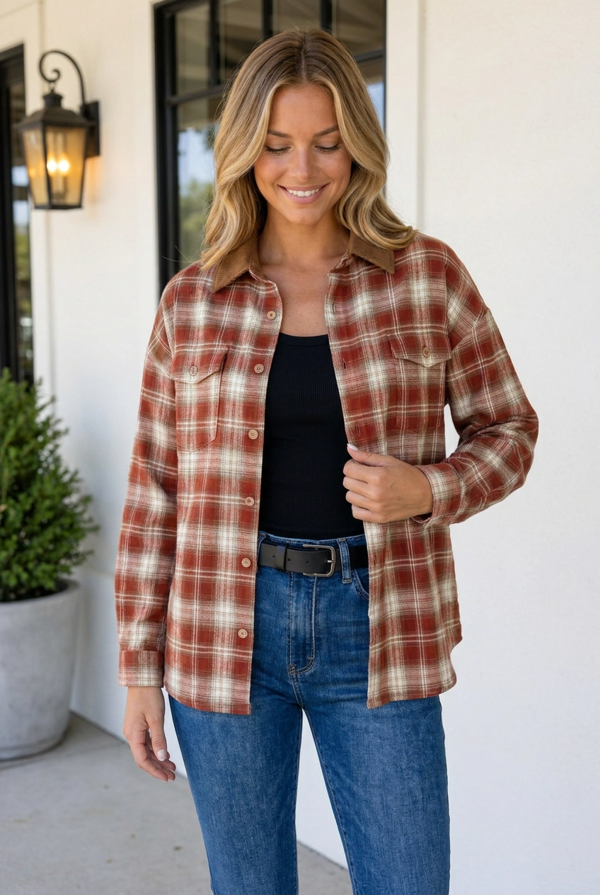 Threaded Pear Women's Vivianah Down Shirt Long Sleeve Top