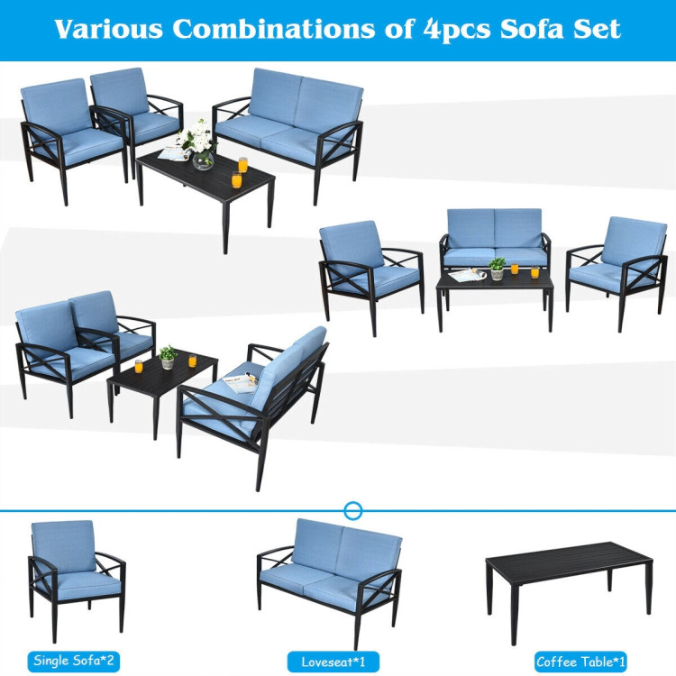 Hivvago 4 Pieces Patio Furniture Set Aluminum Frame Cushioned Sofa
