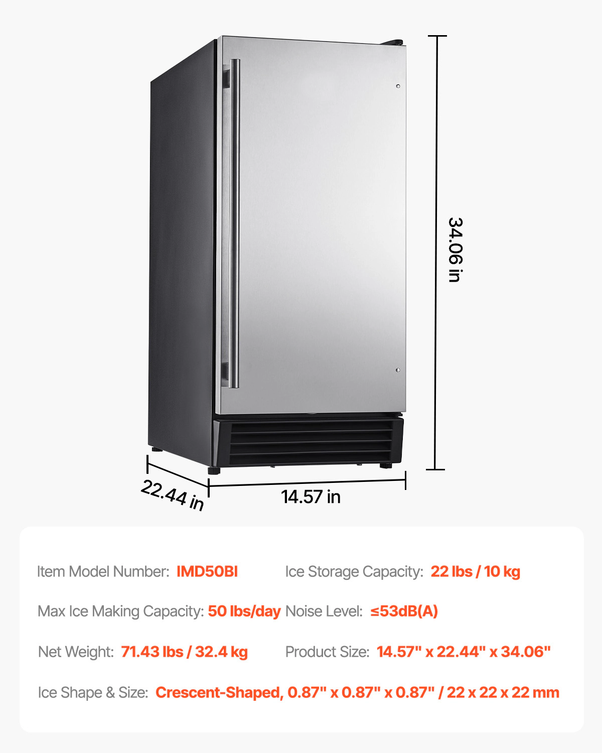 HONGGE Undercounter Built-in Ice Maker, Under Counter Ice Maker Machine with Reversible Door Stainless Steel