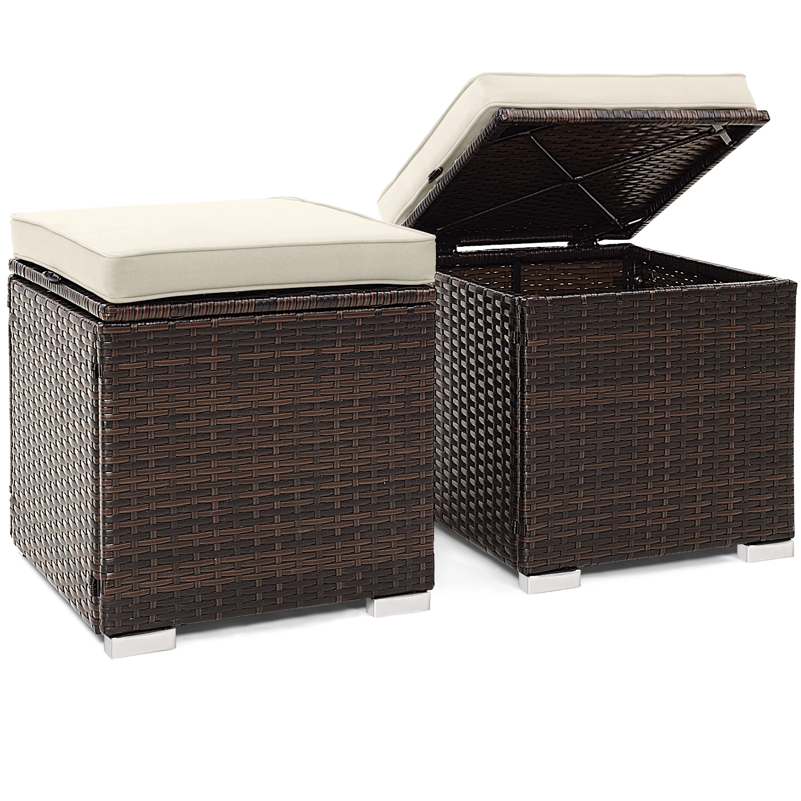 SUGIFT Patio Ottoman and Storage Seat with Removable Cushions 350-lb Top Capacity Mix Brown Rattan