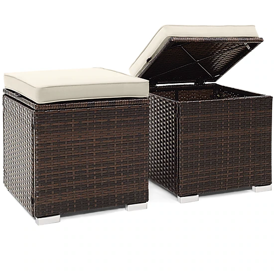 SUGIFT Patio Ottoman and Storage Seat with Removable Cushions 350-lb Top Capacity Mix Brown Rattan