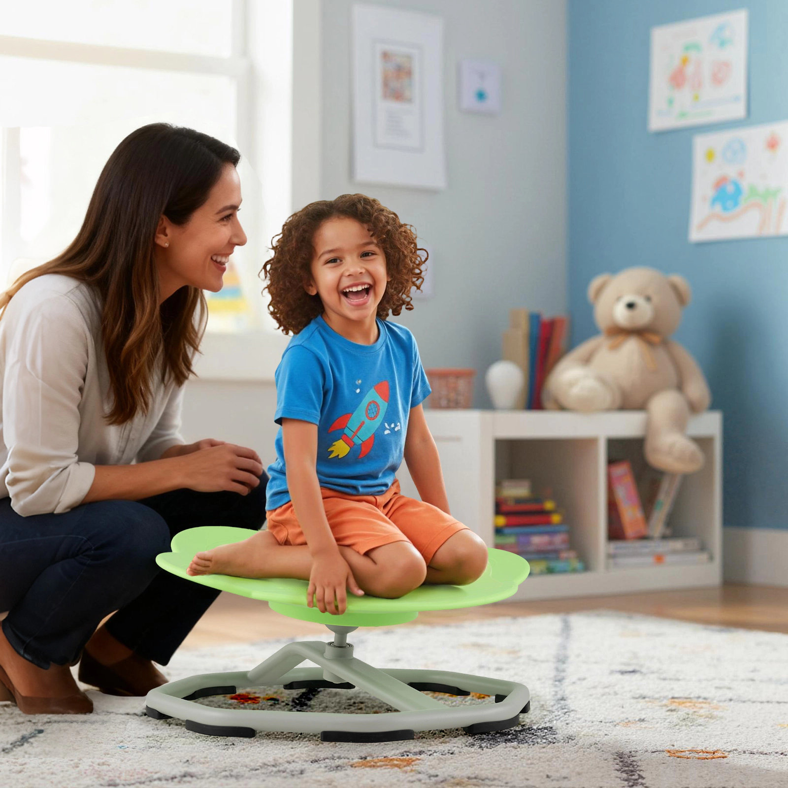 SUGIFT Kids Green Sensory Spinning Chair, 360-Degree Swivel, 220-lb Capacity
