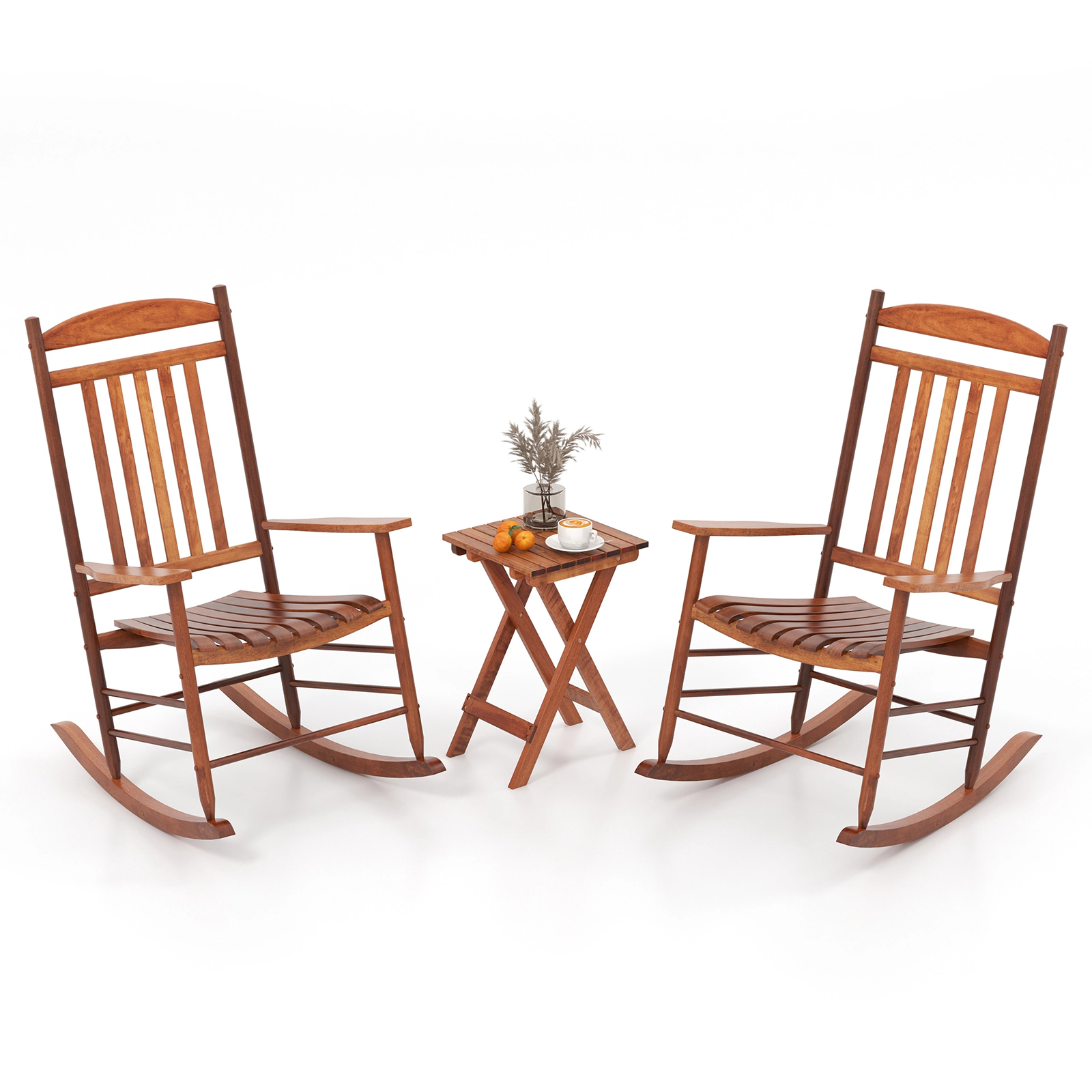 LJG 3-piece Outdoor Poplar Wood Rocking Bistro Set