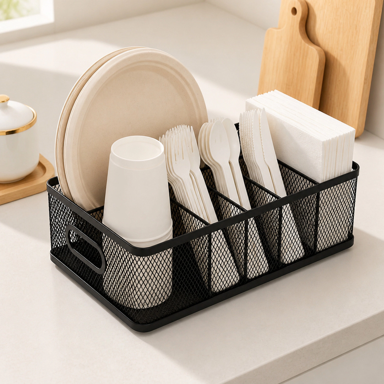 WZK 6 Compartment Metal Camping Utensil Holder for Party Picnic Outdoor Storage