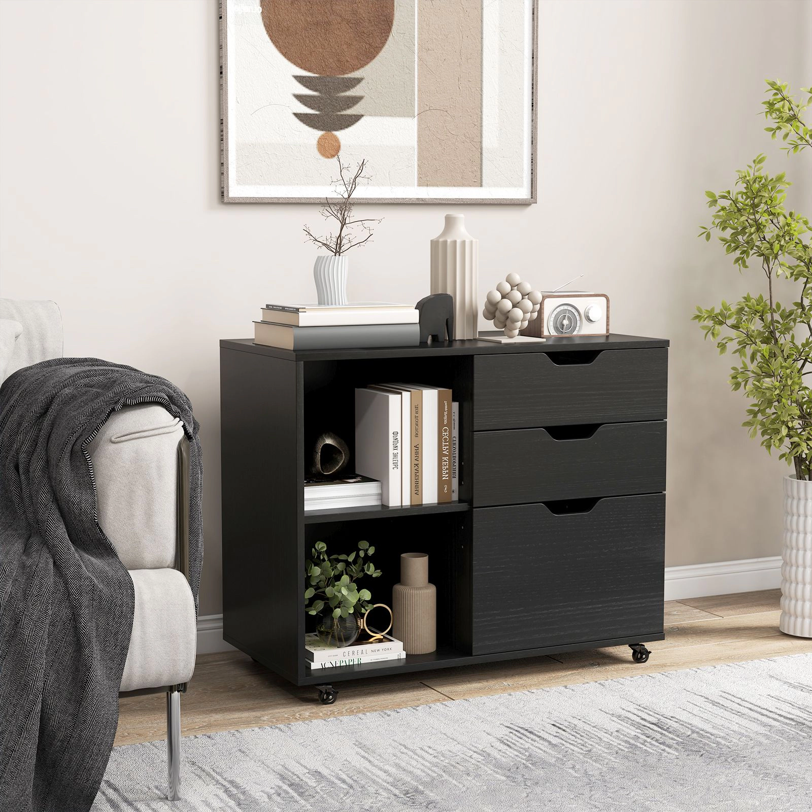 SlickBlue 3-Drawer Mobile File Cabinet with Adjustable Shelf & Printer Stand