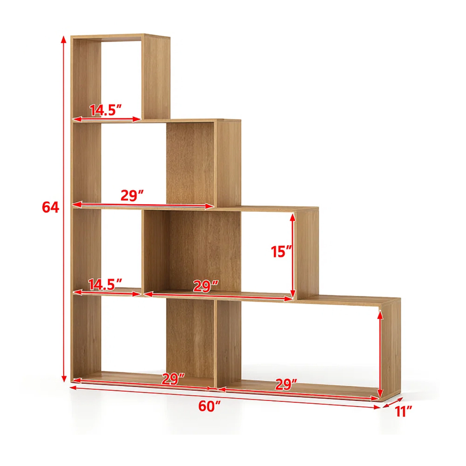 Hivvago Freestanding 4-Tier Ladder Bookshelf with Cubes