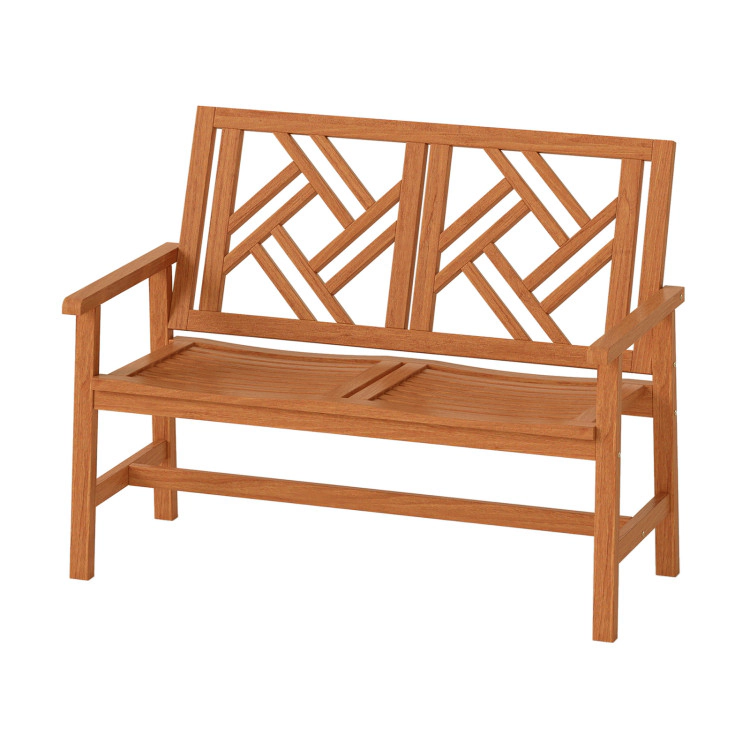 Hivvago Outdoor Bench Wood 2-Person Patio Loveseat Chair With Geometric Backrest