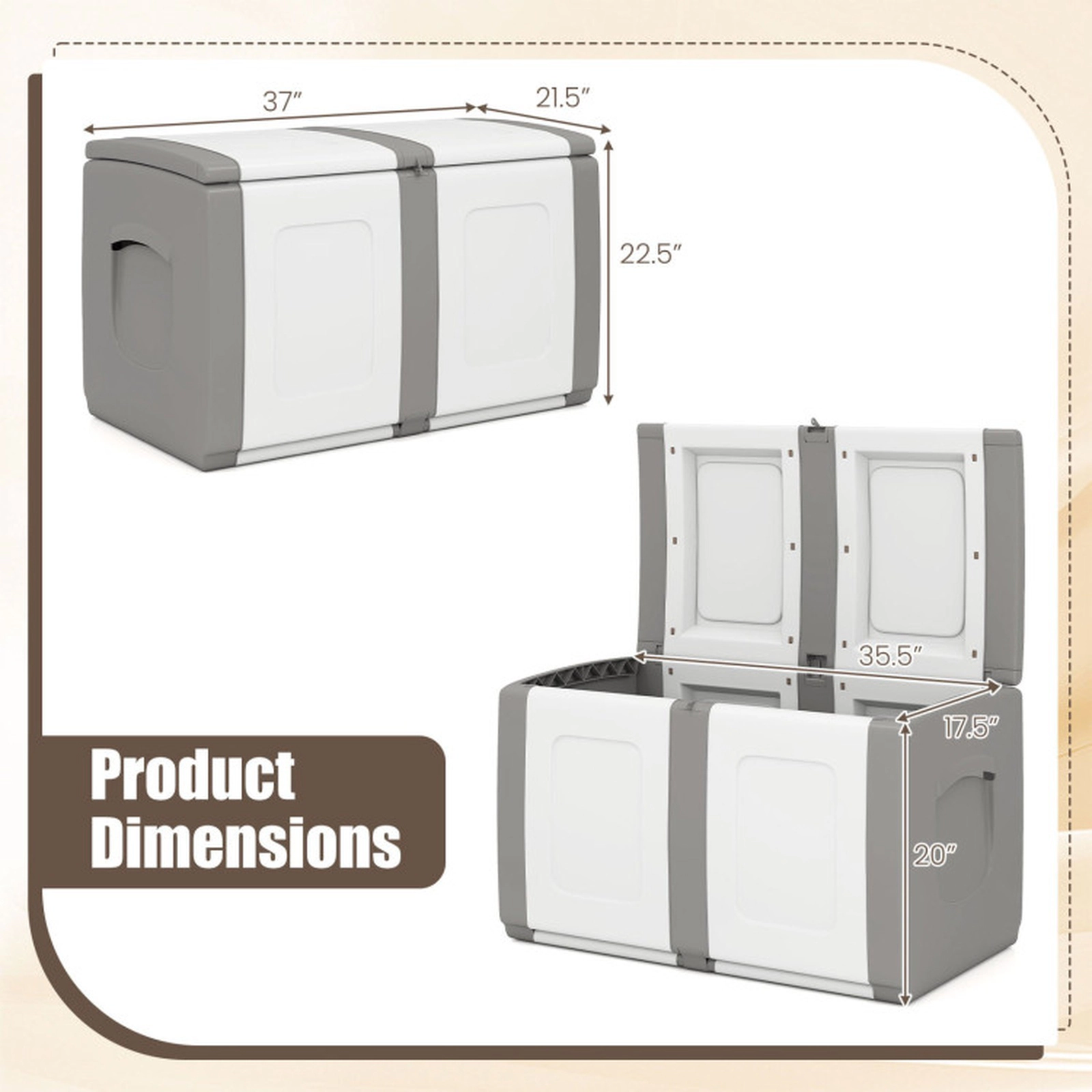 SUGIFT 53-Gallon Lockable Lid Waterproof PP Outdoor Patio Deck Storage Box 37-in x 21.5-in x 22.5-in 155-lb Gray