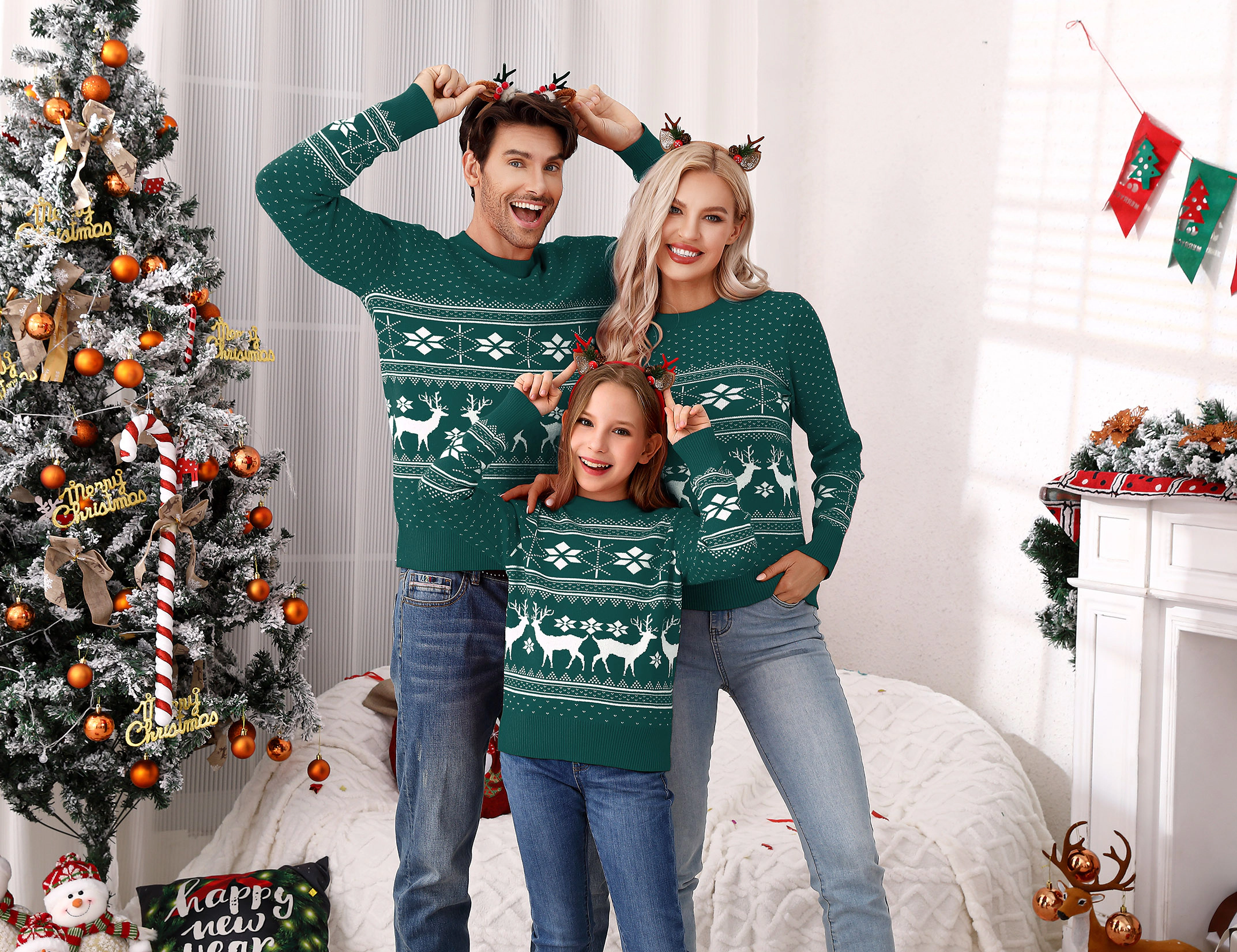 KOJOOIN Women Christmas Sweater Reindeer Snowflake Fair Isle Ugly Knit Pullover for Party Winter
