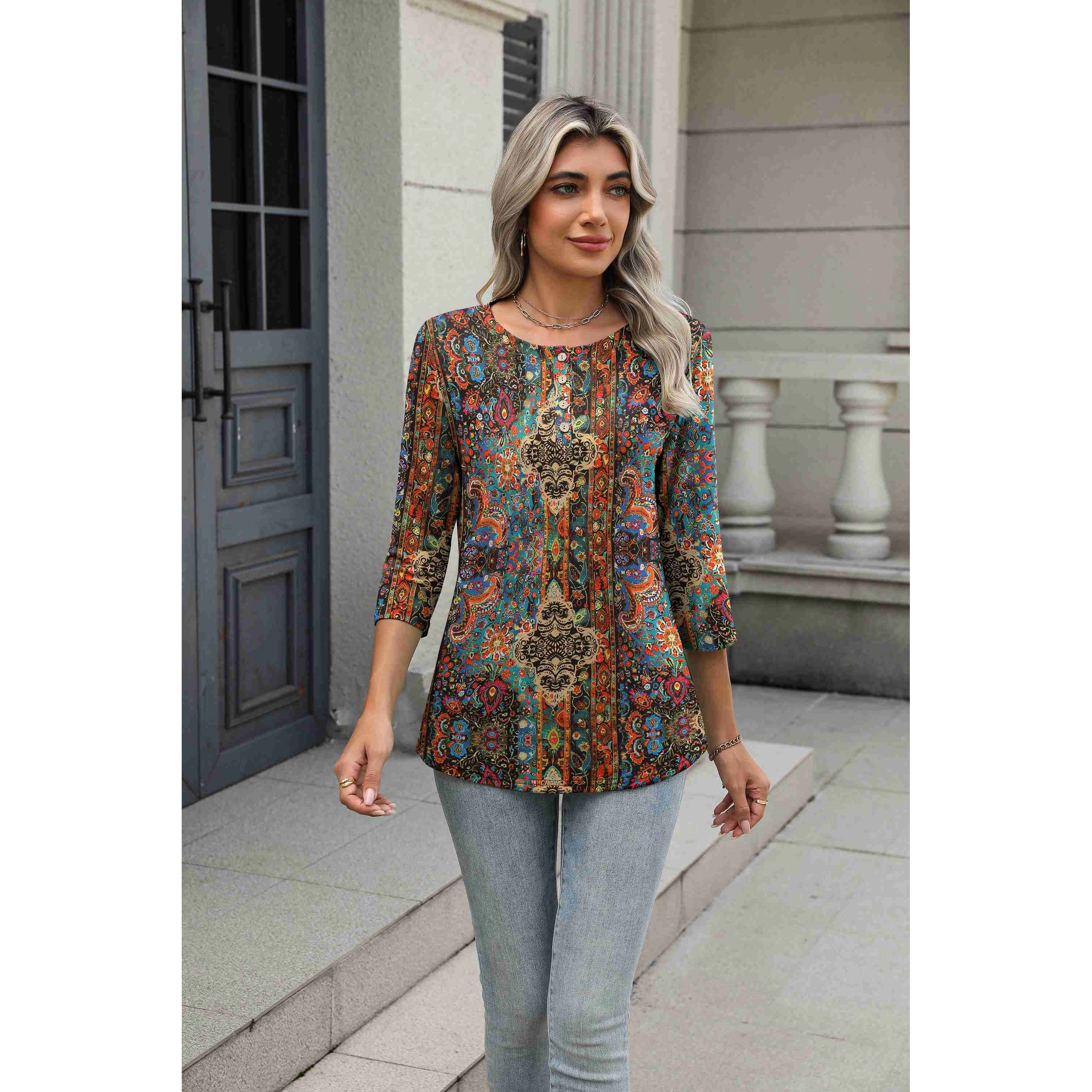 Zeagoo Women Crew Neck Three Quarter Sleeve T Shirt