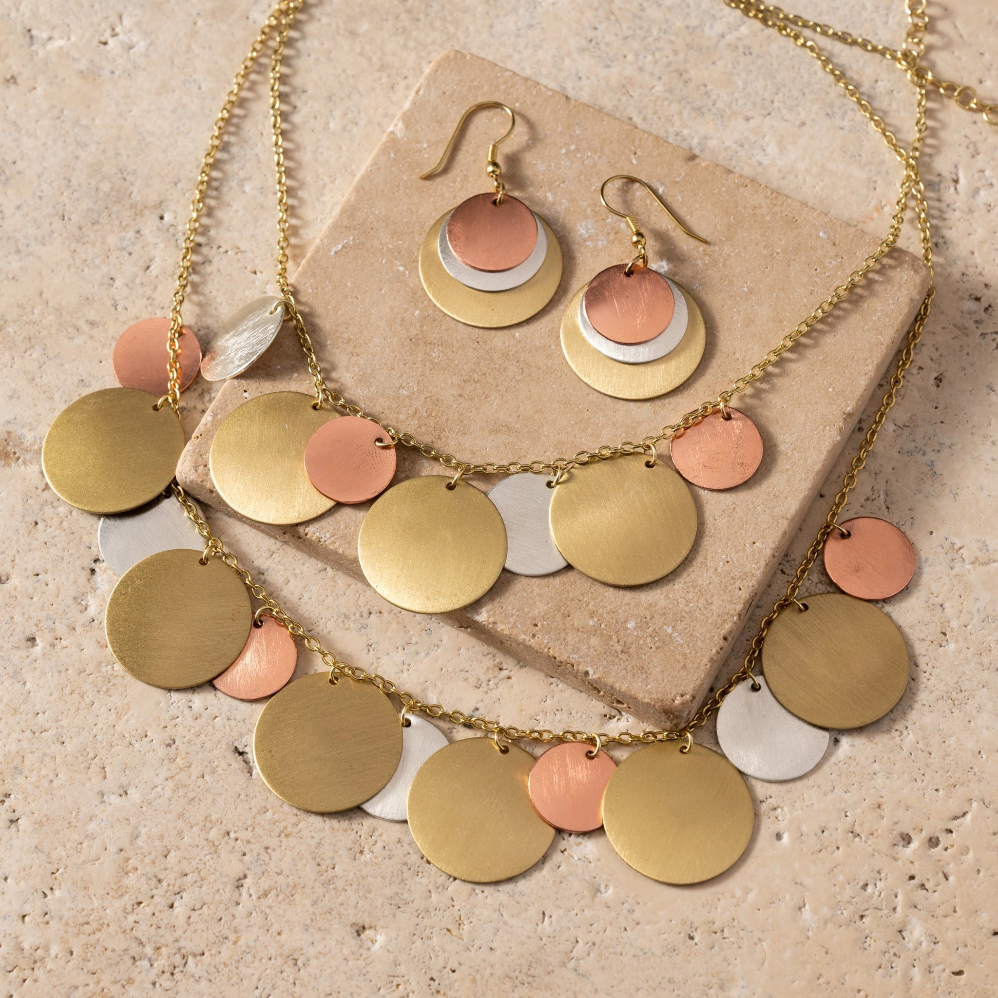 Ten Thousand Villages Jharana Layered Disc Necklace