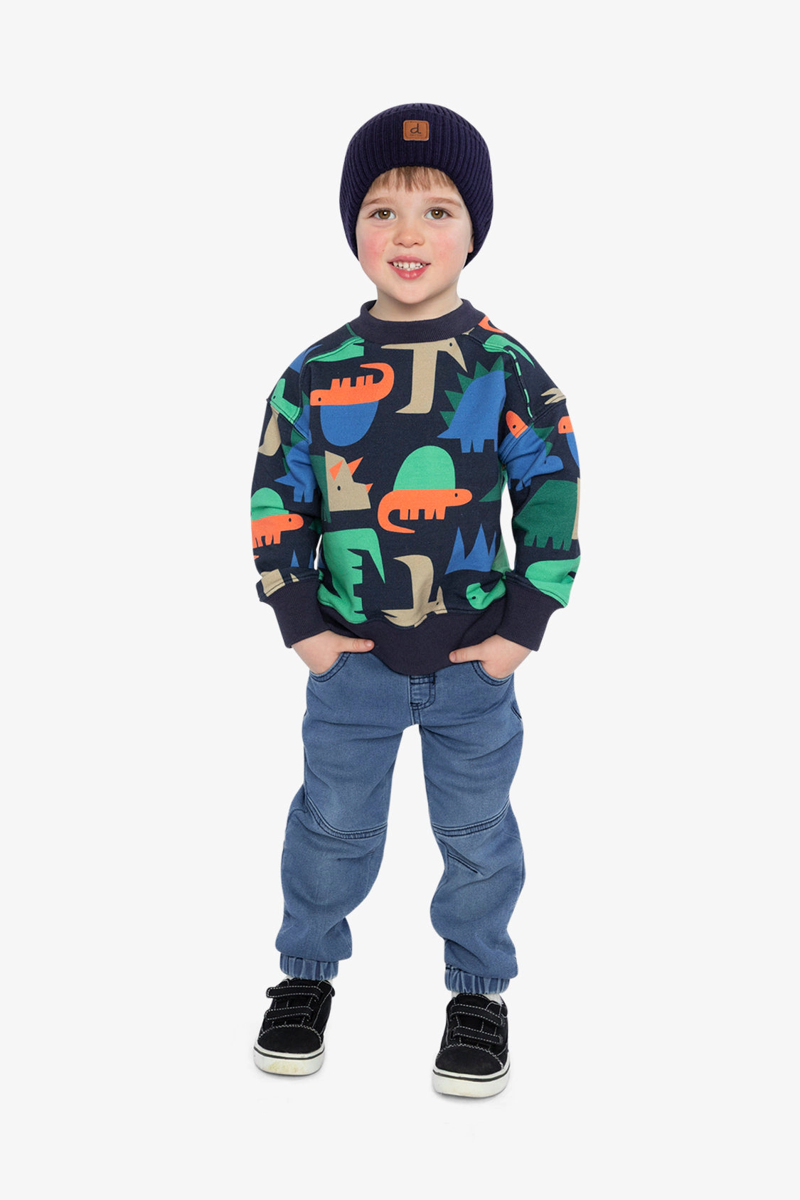 Deux par Boys Fleece Crewneck Dinosaur Print Sweatshirt