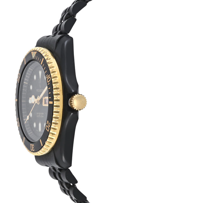 Peugeot Men's Round 40mm Day-Date Rotating Bezel Watch with Matte Black Bracelet